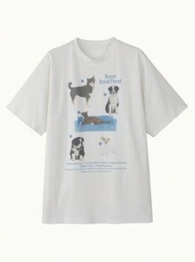 Áo thun nữ cổ tròn in họa tiết động vật, dáng rộng, thoải mái mặc hàng ngày - trắng - Xem 4