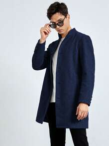 GENTILAND Men's Stand Collar Woolen Coat - Blue - View 1