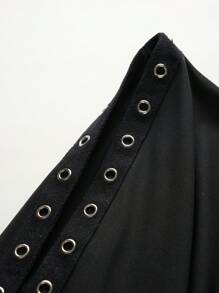 SHEIN Clasi 女士時尚純色長袖連帽連身裙 - 黑色 - 查看 4