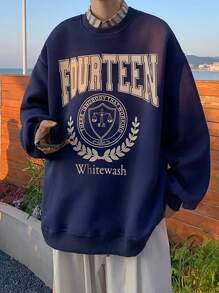 Manfinity Hypemode 男士字母印花圓領運動衫 - 藍色 - 查看 1