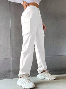 SHEIN Unity 女士日常穿着纯色 7/9 长度裤子 - 白色 - 查看 1