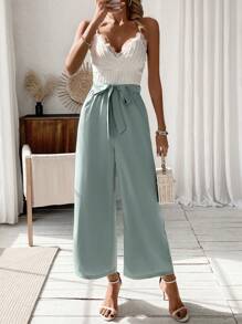 Chiquease Của phụ nữ Đúng mốt Khối màu Áo liền quần Với thắt lưng - Màu xanh Cadet - Xem 1