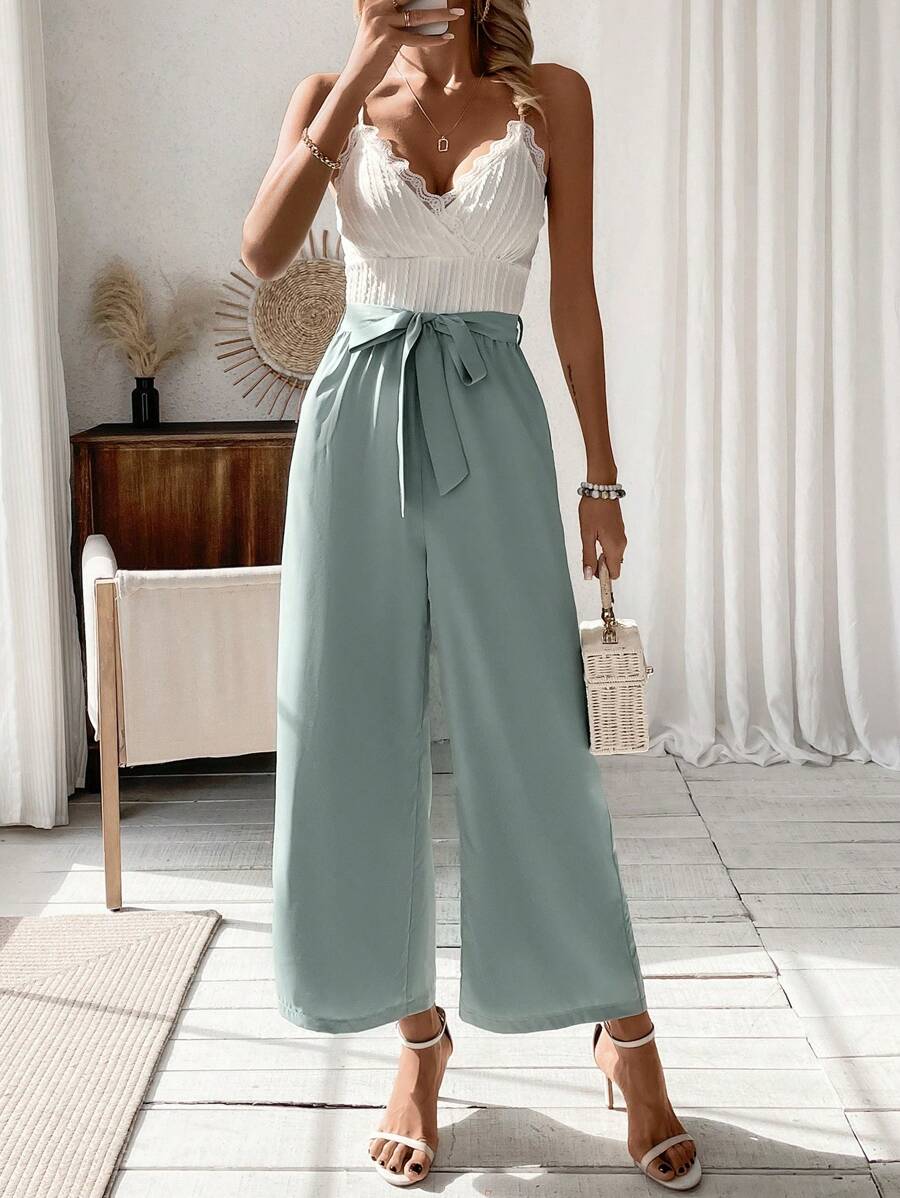 Chiquease Của phụ nữ Đúng mốt Khối màu Áo liền quần Với thắt lưng - Màu xanh Cadet - Xem 1