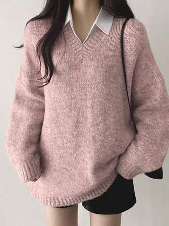 2025 New Arrival Loose Fit Women V-Neck Long Sleeve Sweater, Autumn/Winter