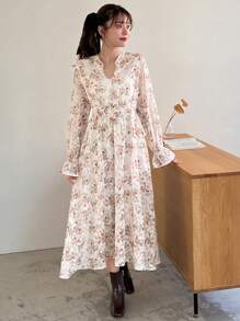 FRIFUL Đầm dài tay xòe in hoa dành cho nữ, trang phục đi nghỉ mát. - Nhiều màu - Xem 4