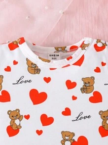 嬰兒女童春夏心形印花短袖連體衣 - 彩色 - 查看 7