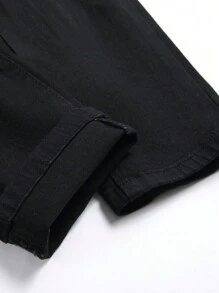 Manfinity LEGND Men's Fashionable Letter Embroidered Jeans, Emo Style, Grunge - Black - View 3