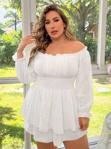 Breezaya 女款大尺碼白色燈籠袖連身褲 - 白色 - 查看 5