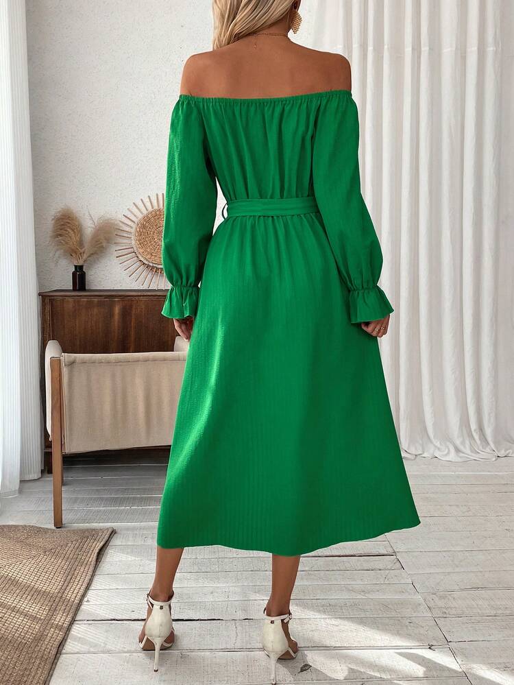 Solid Color Women's Off Shoulder Slit Dress Fall Cloth For Women