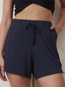 Short Bermuda Alongada Com Cós De Elástico Feminino - Blue - View 1
