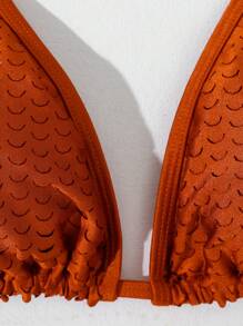 Women Solid Halter Neck Bikini Set, Summer Beach Bathing Suit - Orange - View 5