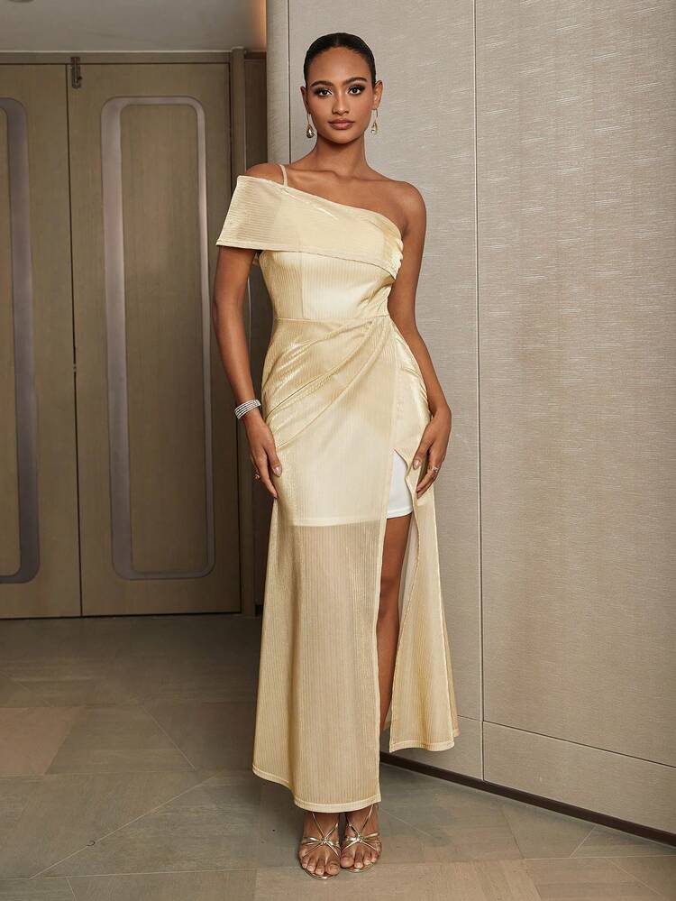 Elegant & Gorgeous Oblique Shoulder Dress
