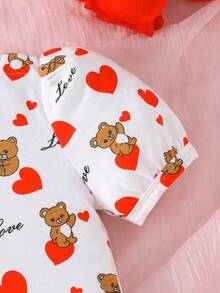 嬰兒女童春夏心形印花短袖連體衣 - 彩色 - 查看 5
