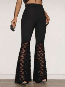 EgrlEra Pantalones acampanados con encaje en contraste Y2K para mujer - Negro - Ver 4