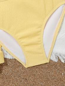 Conjunto de bikini de unicolor de 3 piezas para niña preadolescente, playa de verano - Amarillo - Ver 4