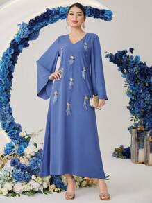Al Najma 女士优雅连衣裙，优雅晚会礼服 - 霧霾藍 - 查看 3