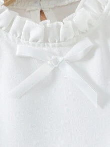 SHEIN 年輕女孩荷葉邊上衣和純色喇叭褲套裝 - 黑與白 - 查看 8