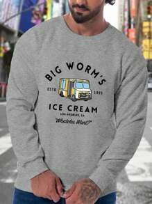 Men's Bus Letter Print Sweatshirt - Light Grey - View 1