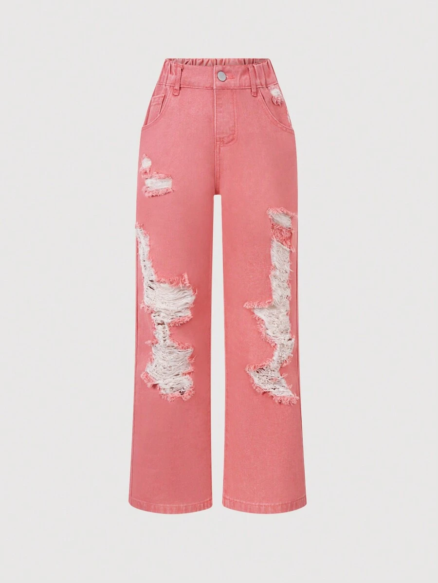 Tween Girls' Y2k Style Cool Ripped Baggy Jeans SHEIN USA
