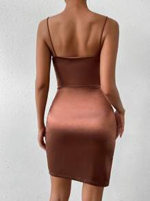 Allurite 女士百摺紋提花雪紡連身裙 - 咖啡棕 - 查看 2