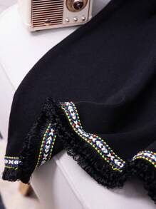 SHEIN LUNE Übergroßes Rundhalskleid Mit Fransen Dekoration Aus Strickpullover - Schwarz - Übersicht 5