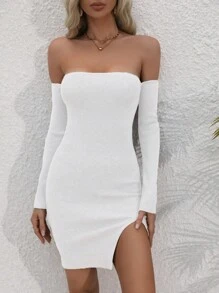 Flirla Women's Off Shoulder Sweater Dress - White - View 3