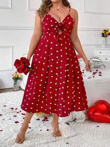 Flirla Váy yếm in hình trái tim Boho cỡ lớn dành cho nữ, mùa hè - Đỏ - Xem 6