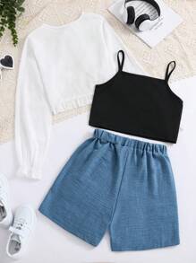 Teen Girls' Solid Color Casual Two-Piece Set - Blue - View 2