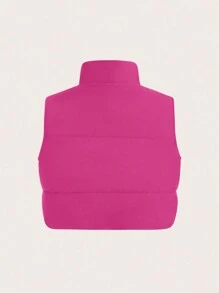 VaVaBold Women'S Short Sleeveless Padded Vest, Ladies Late Fall Casual Zipper Funnel Neck Regular Fit Hot Pink Plain Women Padded Coats, Winter Clothes Warmth/ Winter Clothes Fashion