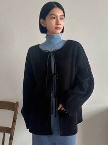 FRIFUL 女士系带腰带修身夹克，开襟设计，落肩袖，秋季女装外套