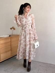 FRIFUL Đầm dài tay xòe in hoa dành cho nữ, trang phục đi nghỉ mát. - Nhiều màu - Xem 5