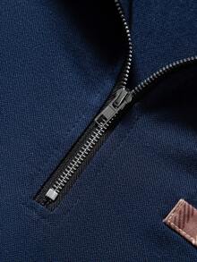 Manfinity Homme Camisa Polo De Hombre De Parche De Tela A Cuadros - Azul - Ver 5