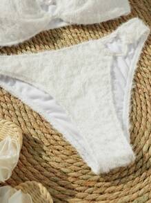 SHEIN Swim 女士毛绒无肩带两件套比基尼套装夏季海滩 - 白色 - 查看 6