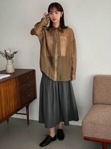 FRIFUL Women's Gray High Waist Textured Ruffle Edge Hem Skirt - Dark Grey - View 3