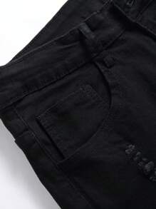 Manfinity LEGND Men's Fashionable Letter Embroidered Jeans, Emo Style, Grunge - Black - View 8