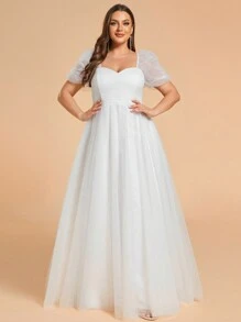 EVER-PRETTY Übergröße Spitze Laterne Ärmel Offenes Rücken Bridal Gown Mit Sweetheart-ausschnitt