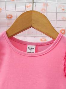 SHEIN Conjunto De Blusa Y Falda Rosa Para Niña Joven - Rosa - Ver 4