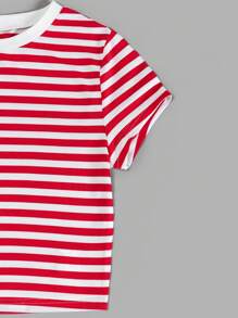 Muchica Striped Round Neck T-Shirt - Red and White - View 4