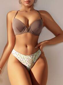 SHEIN Swim 女士纯色上衣和佩斯利印花下装比基尼套装夏季 - 彩色 - 查看 1