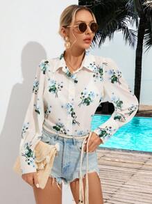 GENKIRA Women Blouses Simpul Membungkus Bunga Boho - MultiWarna - View 3