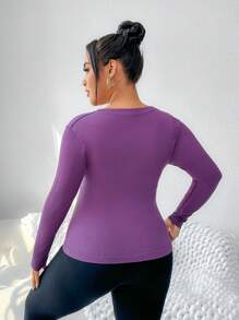 SHEIN Rhythm Era Plus Size Solid Color Zipper Design Slim Fit Sports Sweatshirt - Purple - View 2