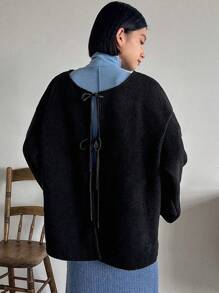 FRIFUL 女士系带腰带修身夹克，开襟设计，落肩袖，秋季女装外套