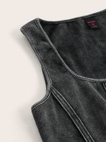 ROMWE PUNK 女士复古不对称下摆背心 - 灰色 - 查看 3