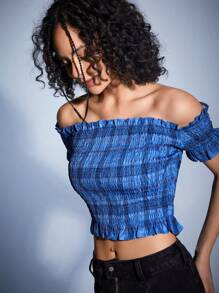 Forever 21 Women's College Style Plaid Off Shoulder Top