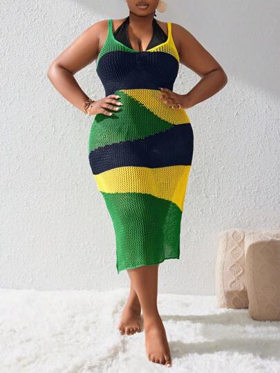 SHEIN Swim Curve 大码拼色针织罩衫 夏季