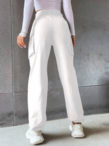 SHEIN Unity 女士日常穿着纯色 7/9 长度裤子 - 白色 - 查看 2