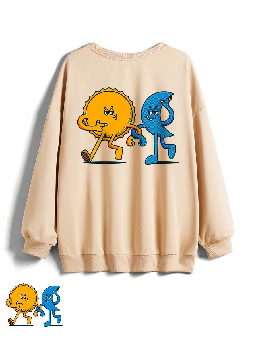 Leo Vargas 圓領女式大尺碼長款卡通印花t恤 - 杏色 - 查看 1