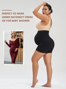 Maternity Elastic Waist Belly Support Shorts - Black - View 3