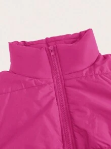 VaVaBold Women'S Short Sleeveless Padded Vest, Ladies Late Fall Casual Zipper Funnel Neck Regular Fit Hot Pink Plain Women Padded Coats, Winter Clothes Warmth/ Winter Clothes Fashion