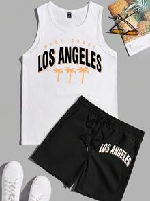 Manfinity LEGND 2pcs/Set Plus Size Men's Tank Top And Shorts Outfit - White - View 3